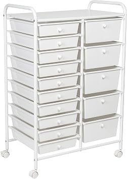 Honey-Can-Do 15-Drawer Metal Rolling Storage Cart, White Steel Multi-Purpose Organizer with Wheels, Heavy Duty Mobile Utility Trolley for Home Office, School, and Craft Supplies