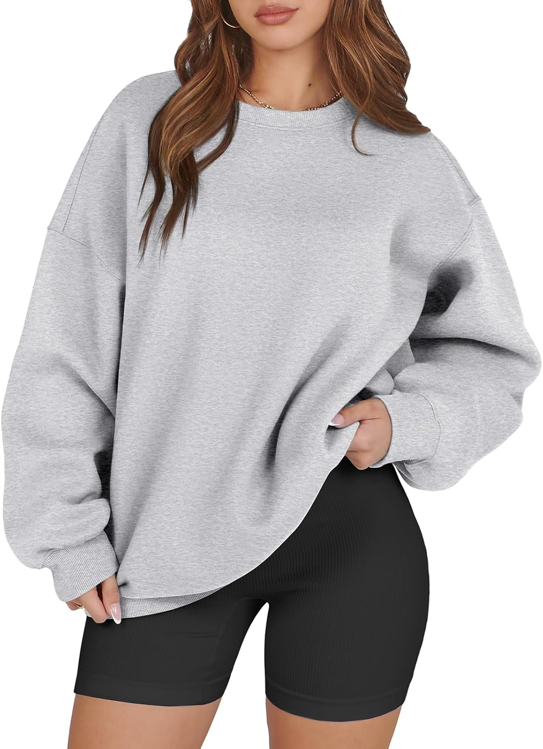ATHMILE Oversized Sweatshirt for Women Crewneck Fleece Long Sleeve Pullover Hoodies Tops Fall Fashion Outfits Clothes 2024