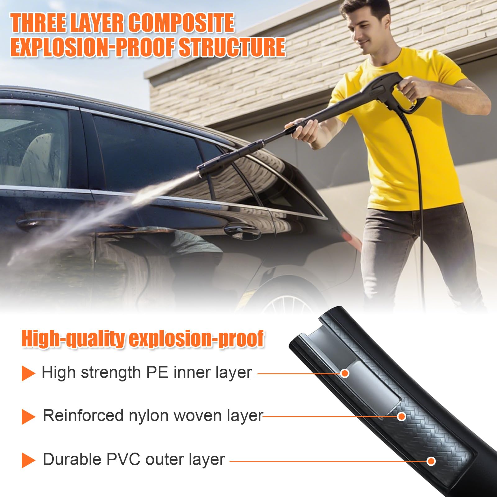 YUET 10M Tubo di Ricambio ad Alta Pressione per Idropulitrici Kärcher Serie K Domestiche Karcher K2, K3, K4, K5, K7, Spina a Click Tipo Rapido Connettore Accessori Estensione Tubo per Pulizia Acqua