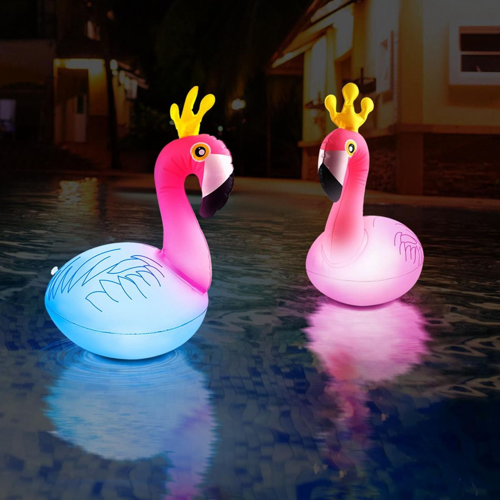SIXRUN Luz de Piscina Flamingo, 2 Luces Solares para Piscina de Flamenco, 16 Colores IP68, Luces Flotantes Impermeables para Piscina con Control Remoto para Piscina Al Aire Libre