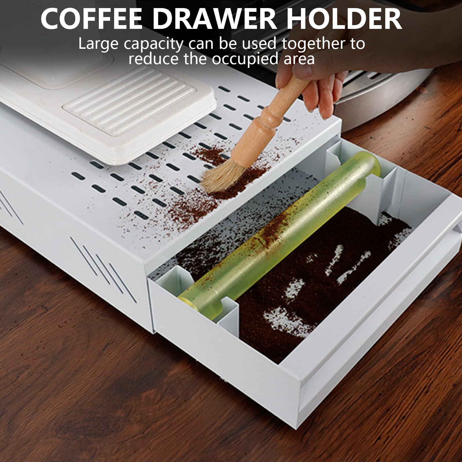 Espresso - Recipiente para café con cajón, acero inoxidable Knock Box con barra de goma y patas antideslizantes, cajón para máquina portafiltros (acero inoxidable natural, grande)