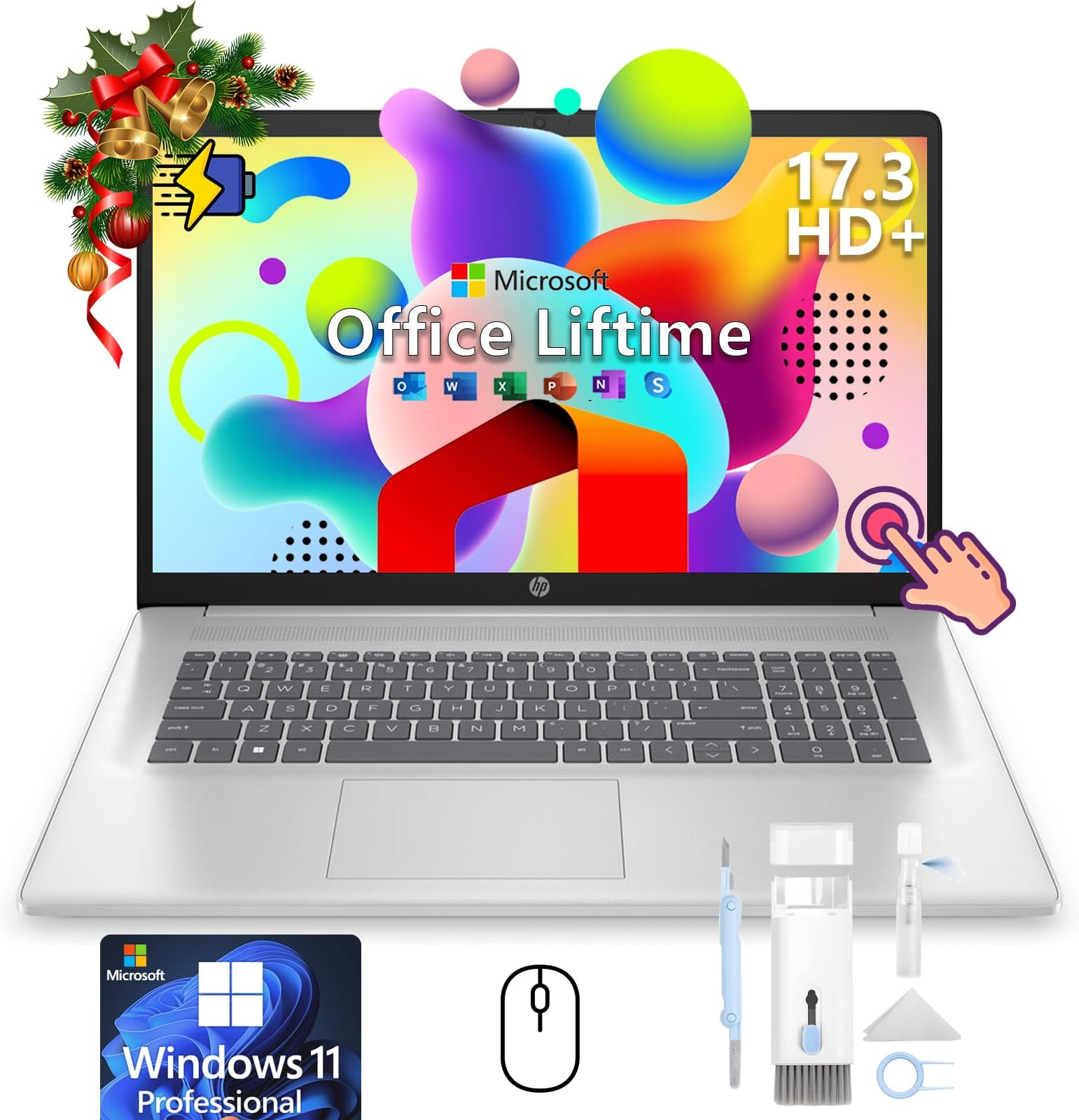 HP 17.3-inch Flagship Touchscreen Laptop - Win 11 Pro • AI-Powered Microsoft Office Lifetime • AMD R5-7530U • 17.3" HD+ BrightView Display • Wi-Fi w/Laptop Computer Accessories (32G RAM, 1TB SSD)