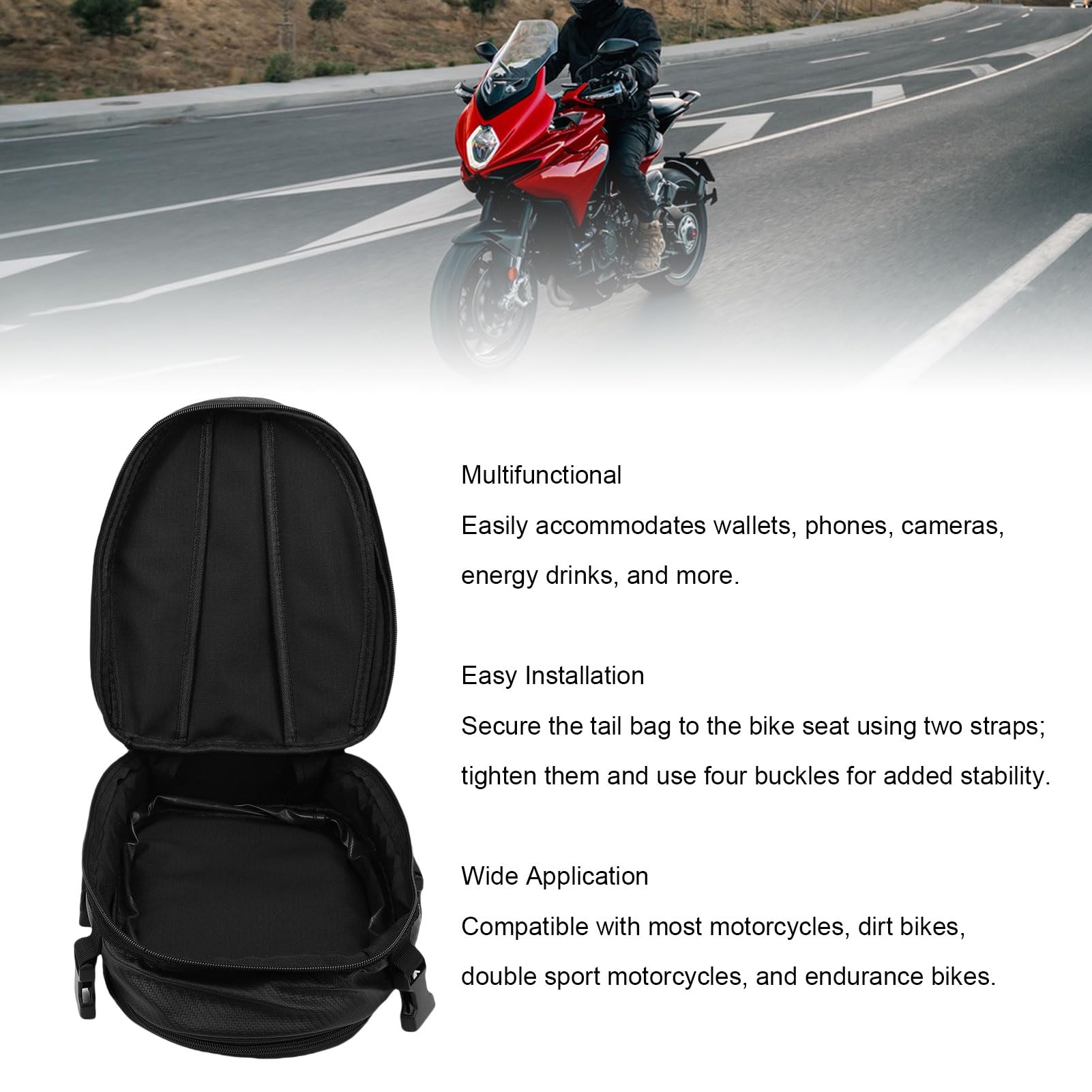 Borsa da Sella per Moto Espandibile, Borsa da Viaggio Posteriore per Casco