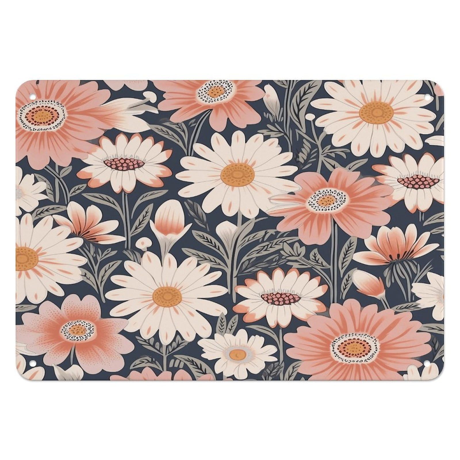 Btcowzrv Style Hand Drawn Peach Flowers Metal Sign, 5.5" X 7.9" Tin Wall Decor, Wall Art Plaques For Home Wedding Decor Room Living Room Decoration