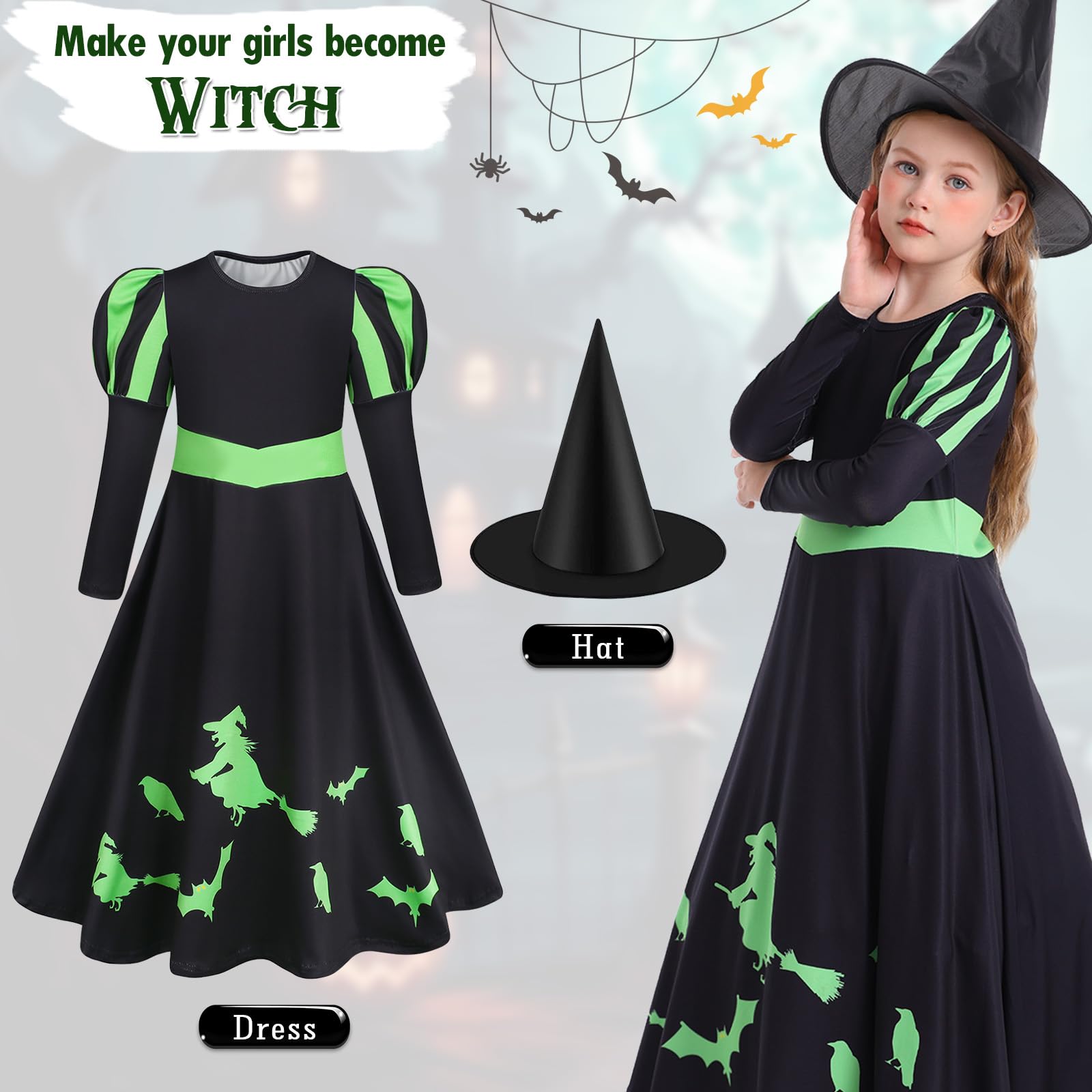 Marendyee Witch Costume for Kids-Girls Fancy Dress Up Christmas Dresses - Image 2