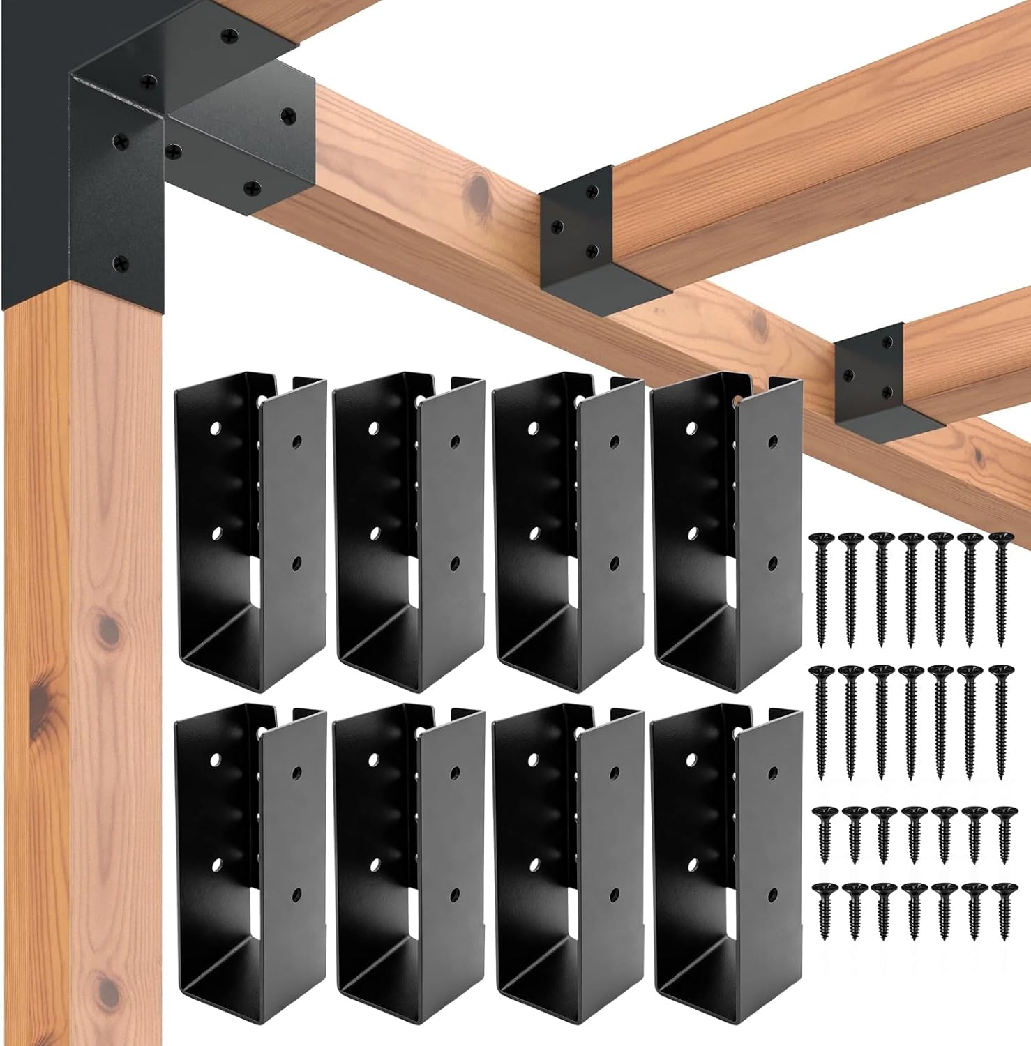 Concealed Joist Hangers 2" x 8",Outdoor Trim Concealed Flanges for Wood Fence,Heavy Duty Steel Mount Joist Hangers Connector for Swing Set Brackets,Handrails(Black,12Pcs)