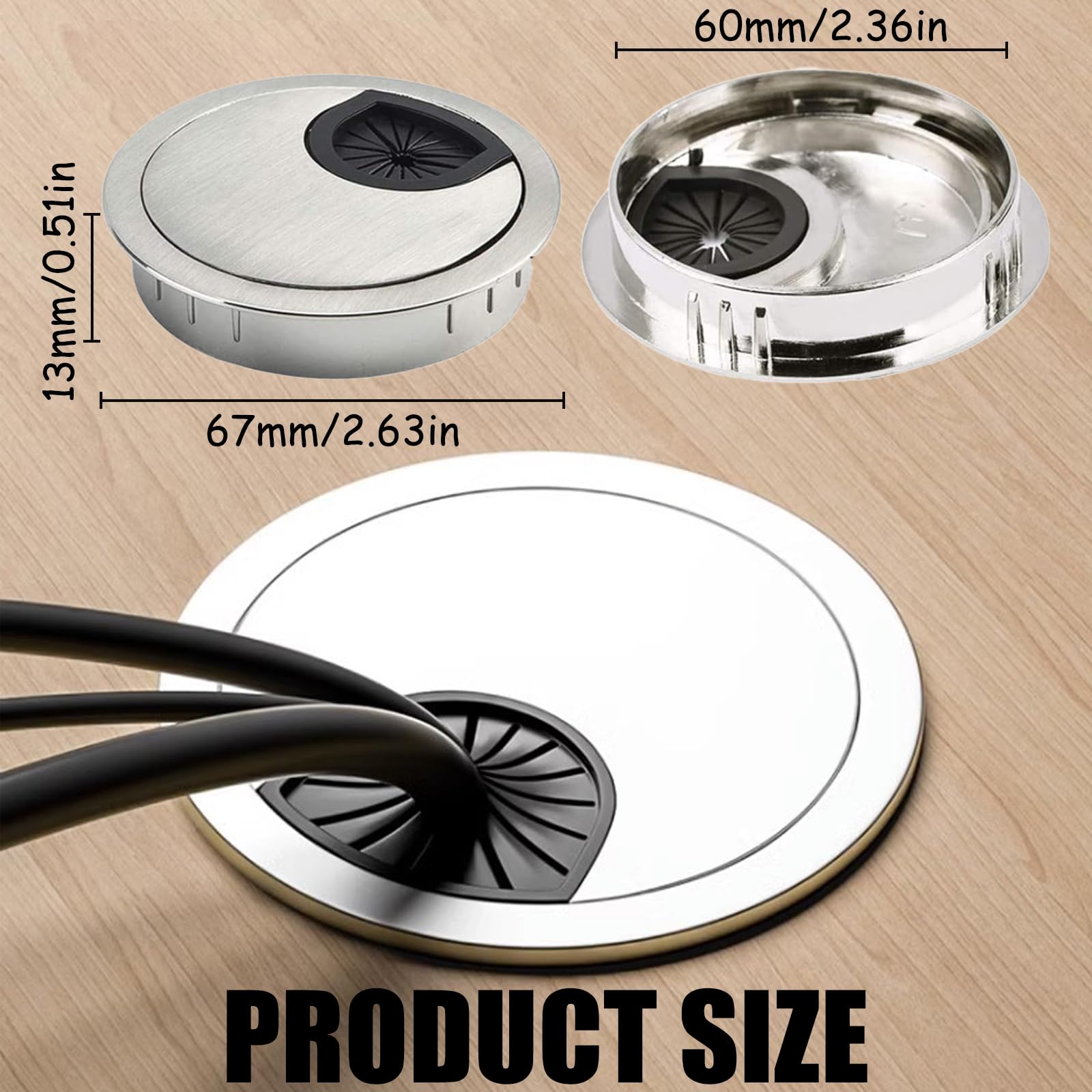 4PCS Desk Grommet 60mm,Plastic Desk Cable Grommets,Wire Organizer Caps,Silver Desktop Cable Fixing Cap,Desktop Wire Management Organiser,for Home,Office,TV Cabinet,DataCable Storage Hole Cover - Image 4
