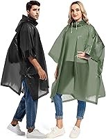 Vista 79 de Paquete de 2 ponchos de lluvia para adultos, reutilizables, impermeables, de supervivencia, emergencia, resistente, con capucha con cordón Azul