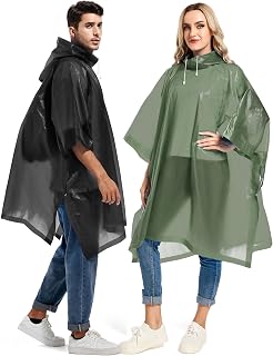 2 Pack Rain Ponchos for Adults Reusable - Raincoats Survival Emergency Heavy Duty Rain Coat with Drawstring Hood