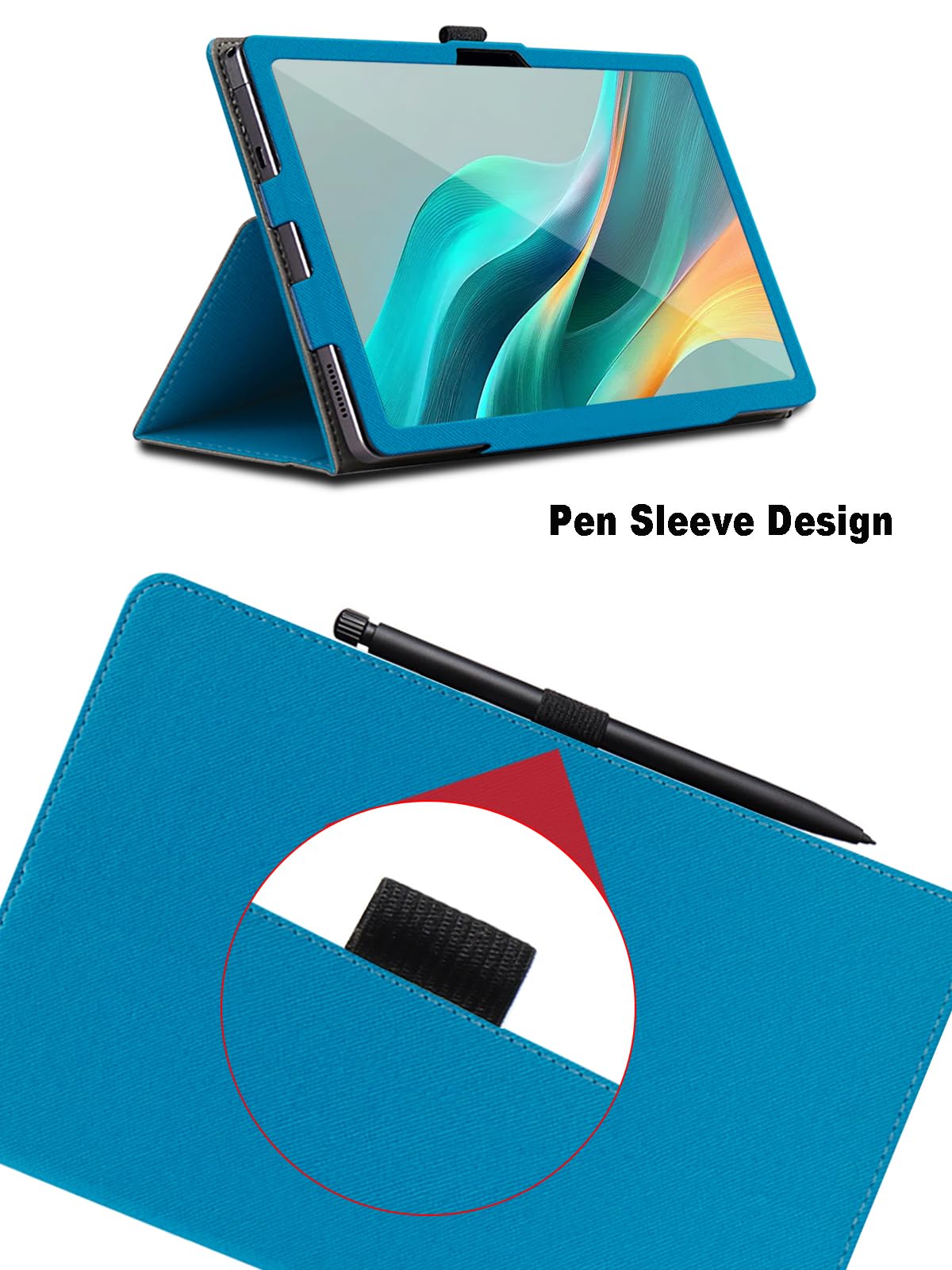 Custodia SGIN T10 Pro 10.1 Pollici: Cover In Pelle Pieghevole Con Supporto, Porta Matita E Cinturino (Rosso) - 4