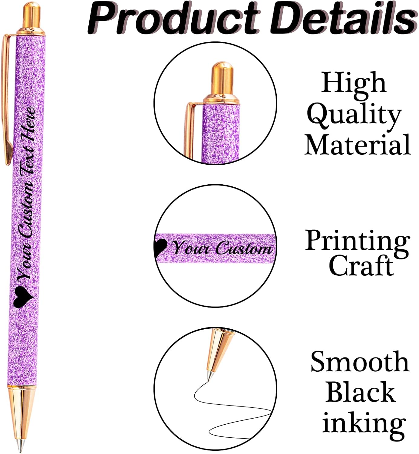 30 Pcs Glitter Pens Personalized with Name Custom Pretty Cute Ballpoint Pens Customize Black Ink Retractable Pens Gift Journaling Office Supplies Assorted