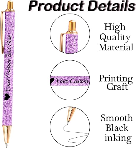 Miniatura 3 de GBVllexuii 100 bolígrafos con purpurina personalizados con nombre, bonitos bolígrafos retráctiles de tinta negra, suministros de oficina, color gris