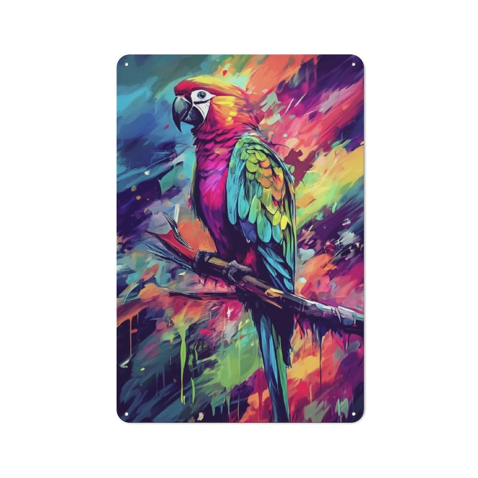 Junmoney Colorful Parrot Painting Vintage Metal Wall Sign 30X20cm For Garage Or Workshop, For Metal Sign Collectors, For Garage And Workshop Walls