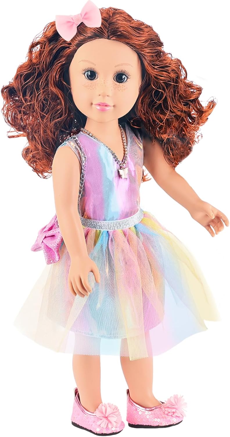 ZITA ELEMENT 18 Inch American Doll with Doll Clothes and Accessories Including 18 Inch Dolls Rainbow Dress Bow Bag Shoes Hairpin Necklace for Kids