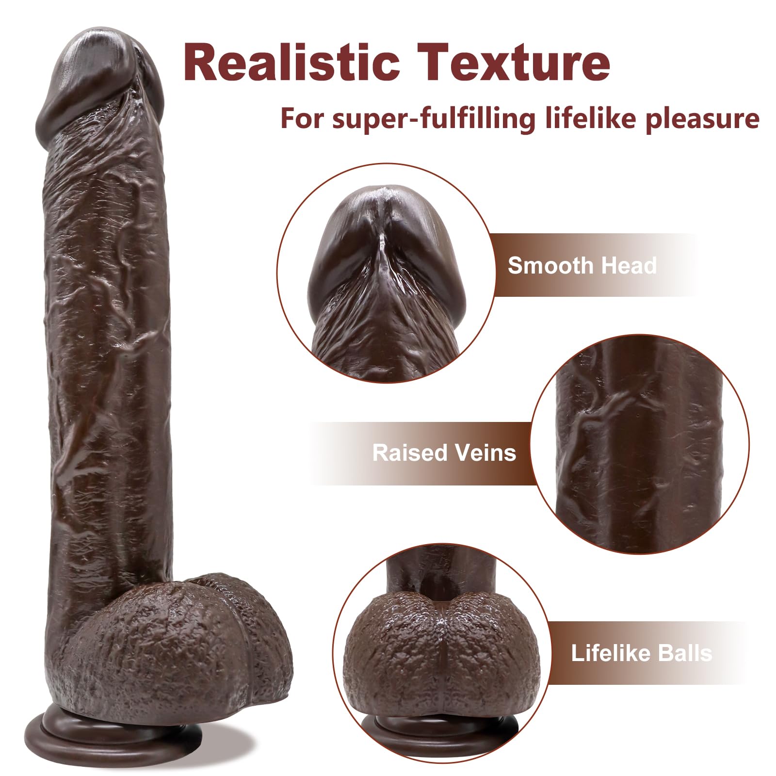 9.25 Inch Realistic Dildo Adult Sex Toys for Women Men, Lifelike G Spot Clitoral Black Huge Dildo with Strong Suction Cup for Hands-Free Play, Flexible BBC Anal Toys for Lesbian Strap-on Play (): Brown