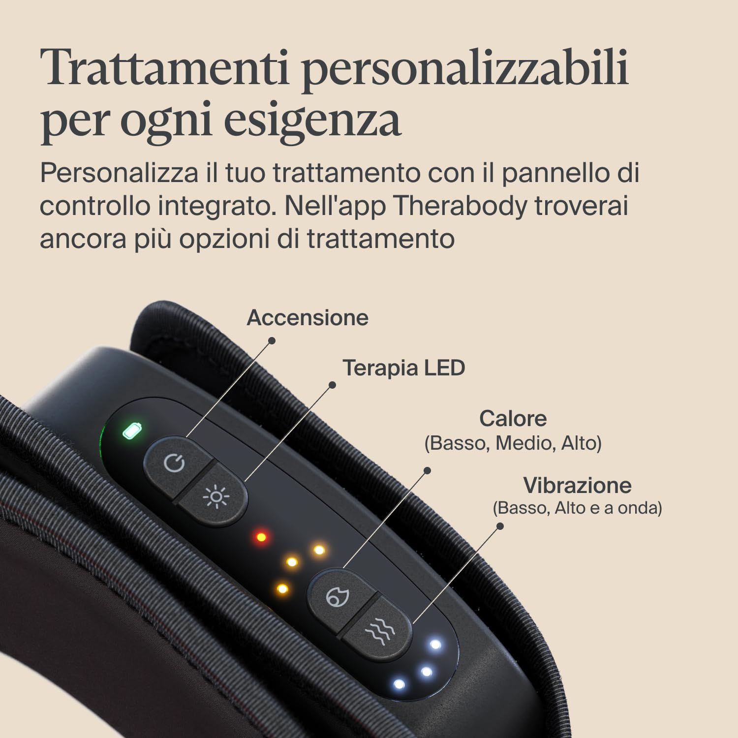 ThermBack LED di Therabody – fascia lombare 4 in 1 con terapie con calore, infrarossi lontani, vibrazione e luce LED per un rapido sollievo dalla tensione nella zona lombare.