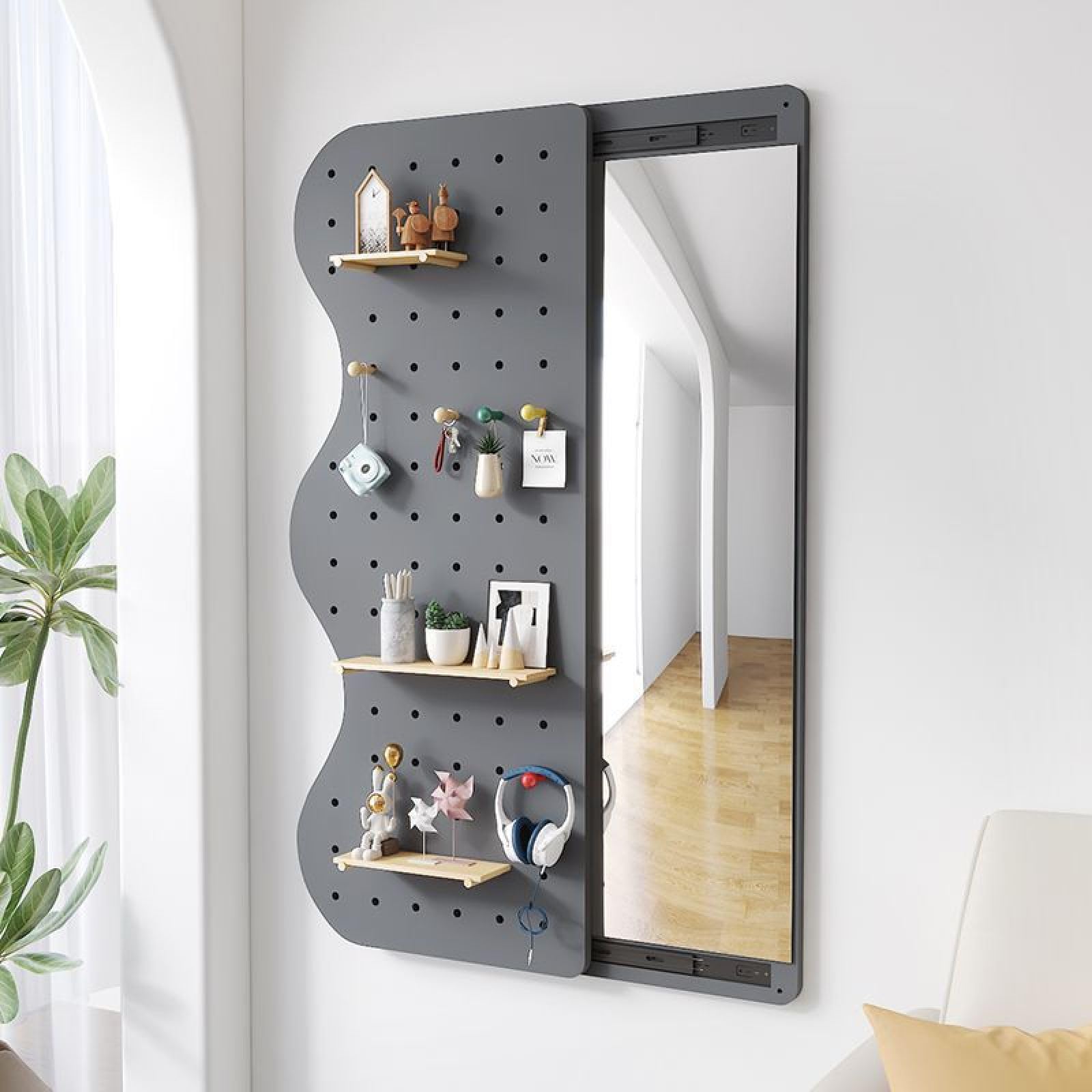 Miroir mural avec crochets rétractable pour optimiser le salon