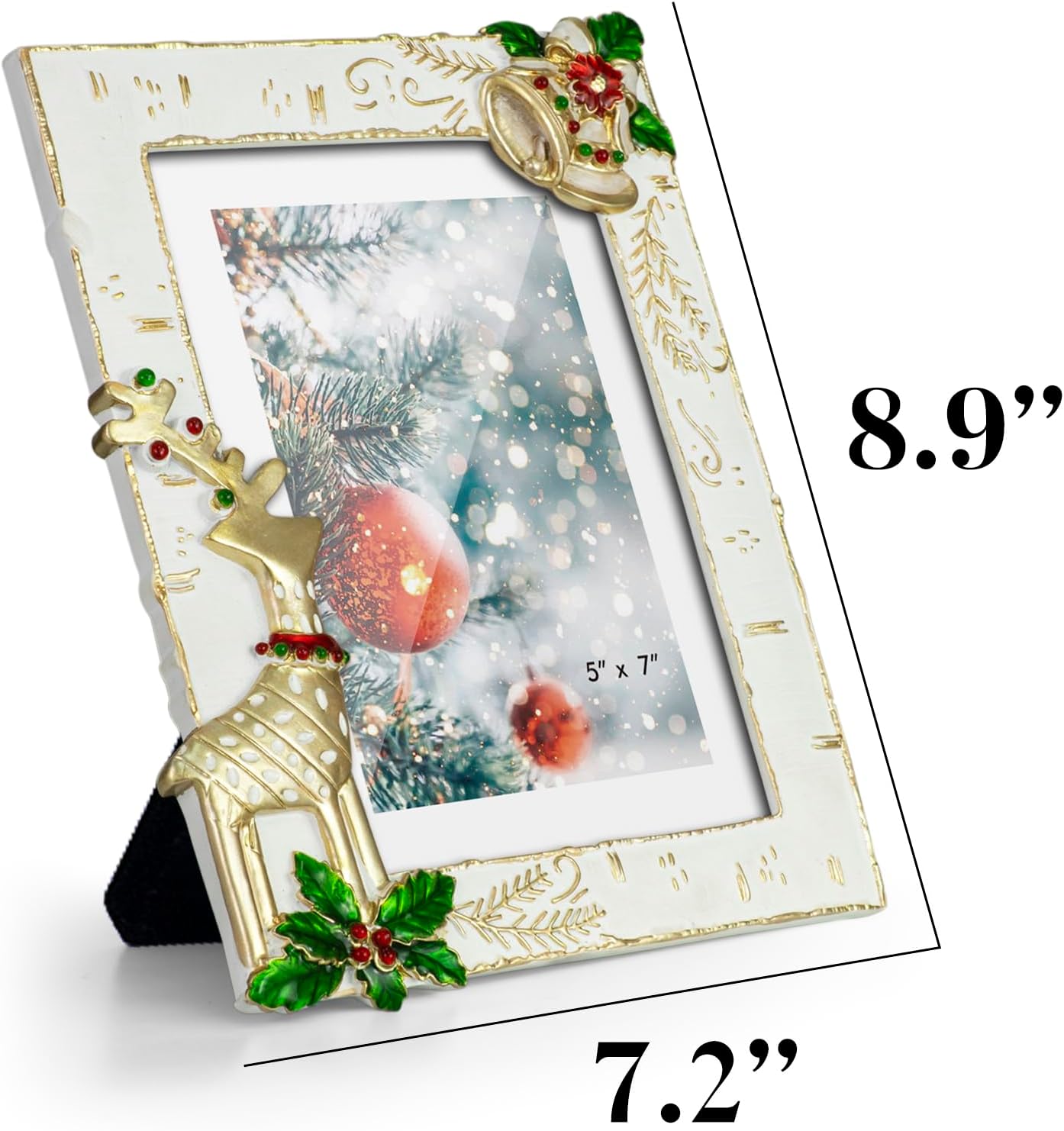 2025 Christmas Decorations Picture Frame 5x7 Christmas Photo Display Photo Frames with High Definition Glass Front Gift Ideas Tabletop Home Decorative (Reindeer)