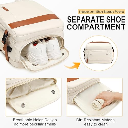 Miniatura 5 de Mochila de viaje grande para mujer, 40L, mochila de equipaje personal, mochila casual, Beige, Mochilas de viaje