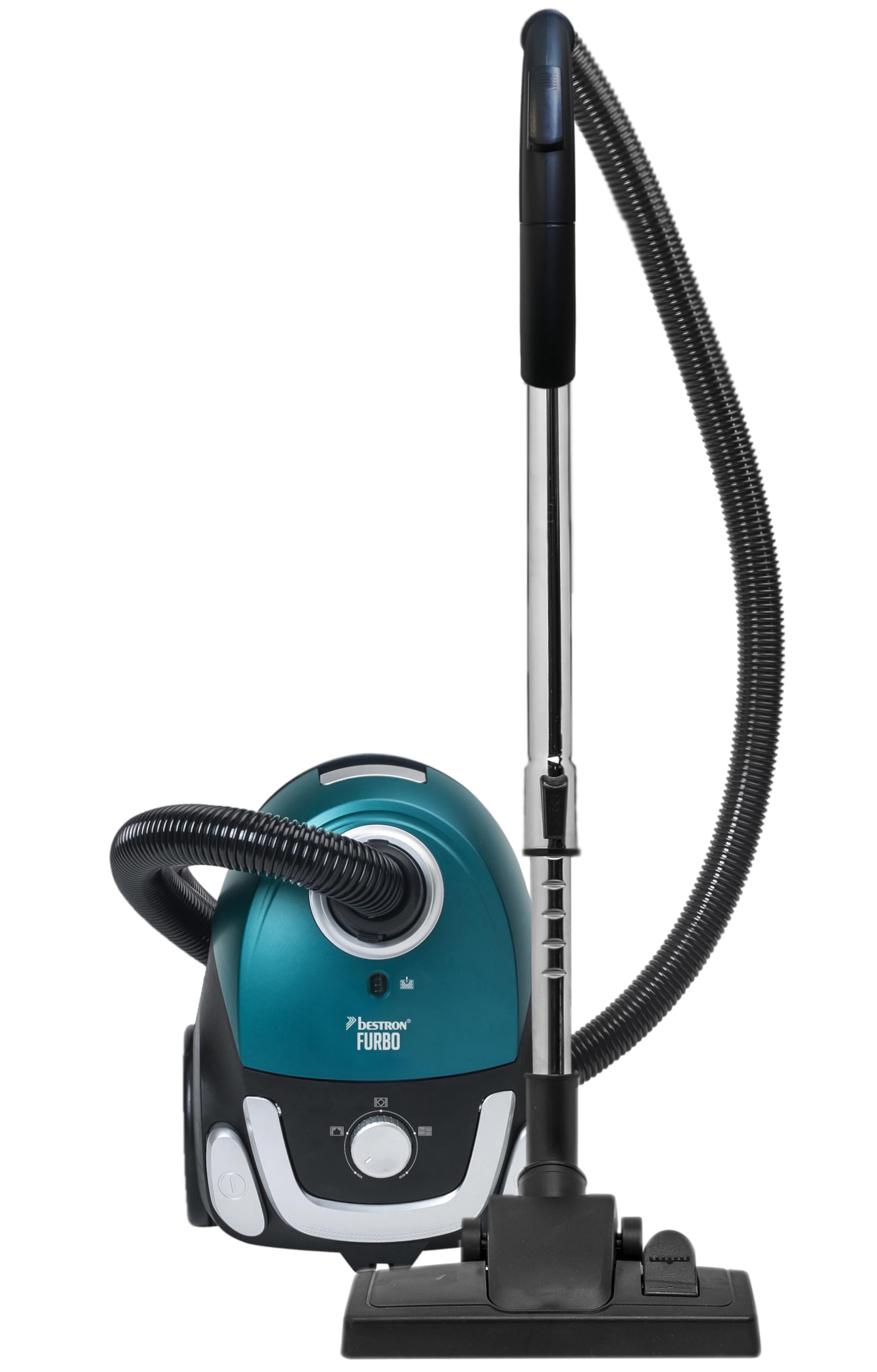 Bestron Aspiradora Moderna con Bolsa de 1.1 L, Alcance: 7.5 m, 750 Vatios, Color Negro/Azul