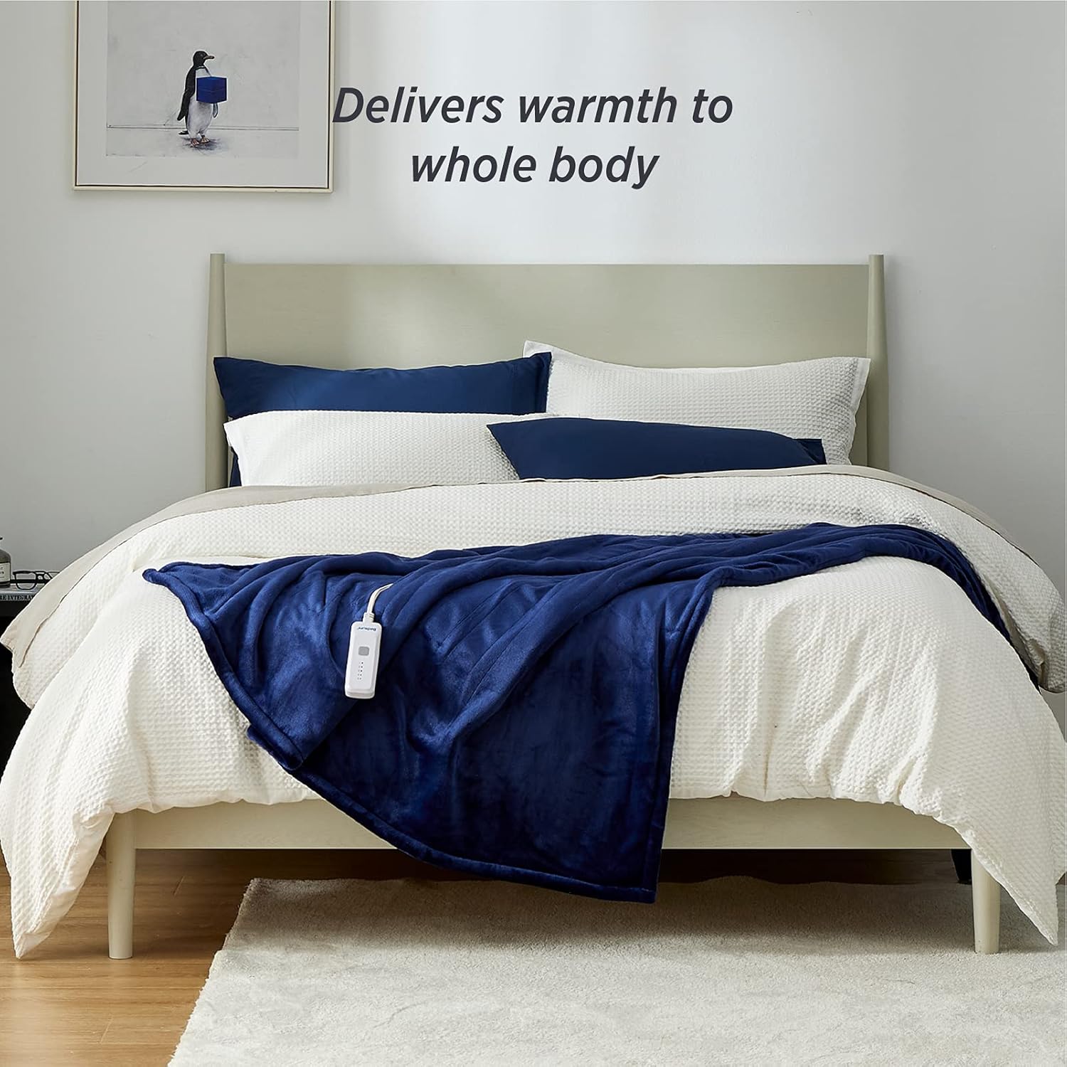 Bedsure Heated Blanket Electric Twin - Soft Electric Blanket for Full Bed, 5 Heat Settings Flannel Blanket with 10hrs Timer Auto Shut Off, Machine Washable Sherpa Heating Blanket Twin (62×84, Navy) : Home & Kitchen
