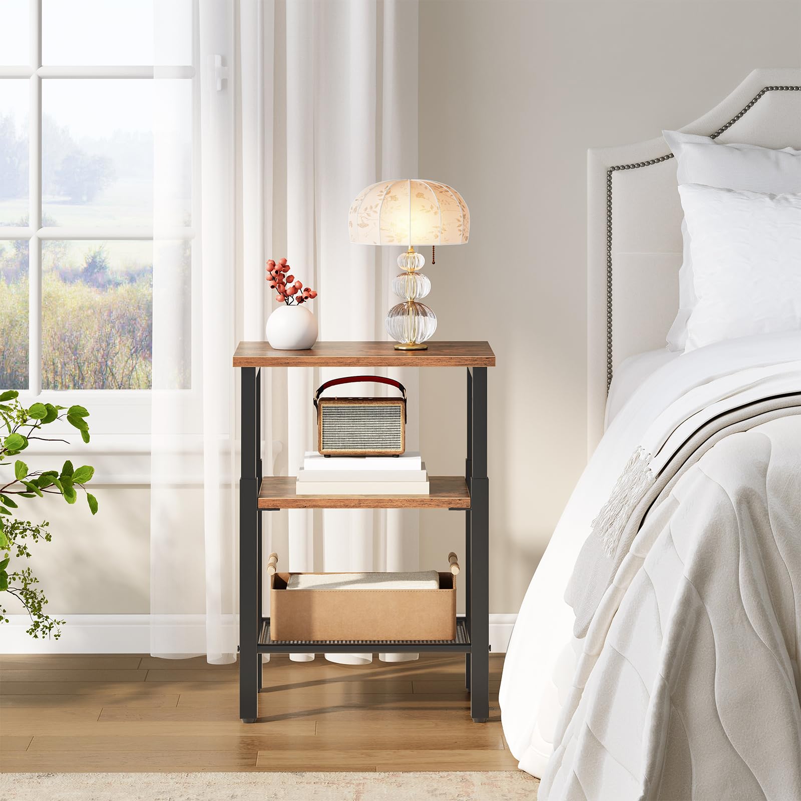 HOOBRO Tavolino Regolabile in Altezza, Tavolino Porta Telefono EBF241BZ01 | Regolabile a 4 Altezze da 55,5 a 75,5 cm, per Soggiorno, Camera da Letto e Ufficio, Marrone Vintage e Nero