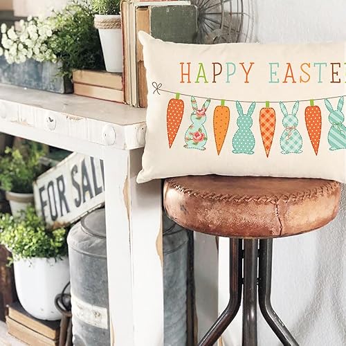 Miniatura 3 de PANDICORN Fundas de almohada de Pascua de 12 x 20 pulgadas, conejo, conejo, zanahoria, decoraciones de Pascua, almohadas de granja al aire libre,