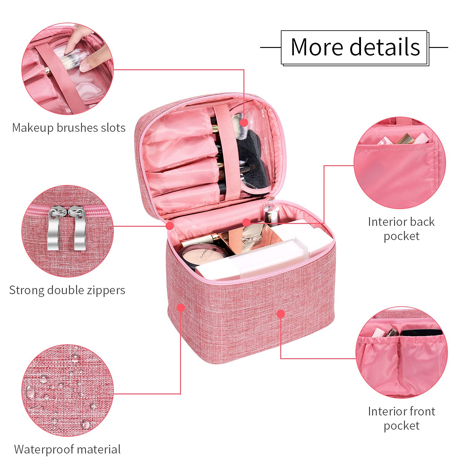 Makeup Bag Travel Large Cosmetic Bag Case Organizer Pouch with Mesh Bag Brush Holder Make Up Toiletry Bags for Women : Beauty & Personal Care