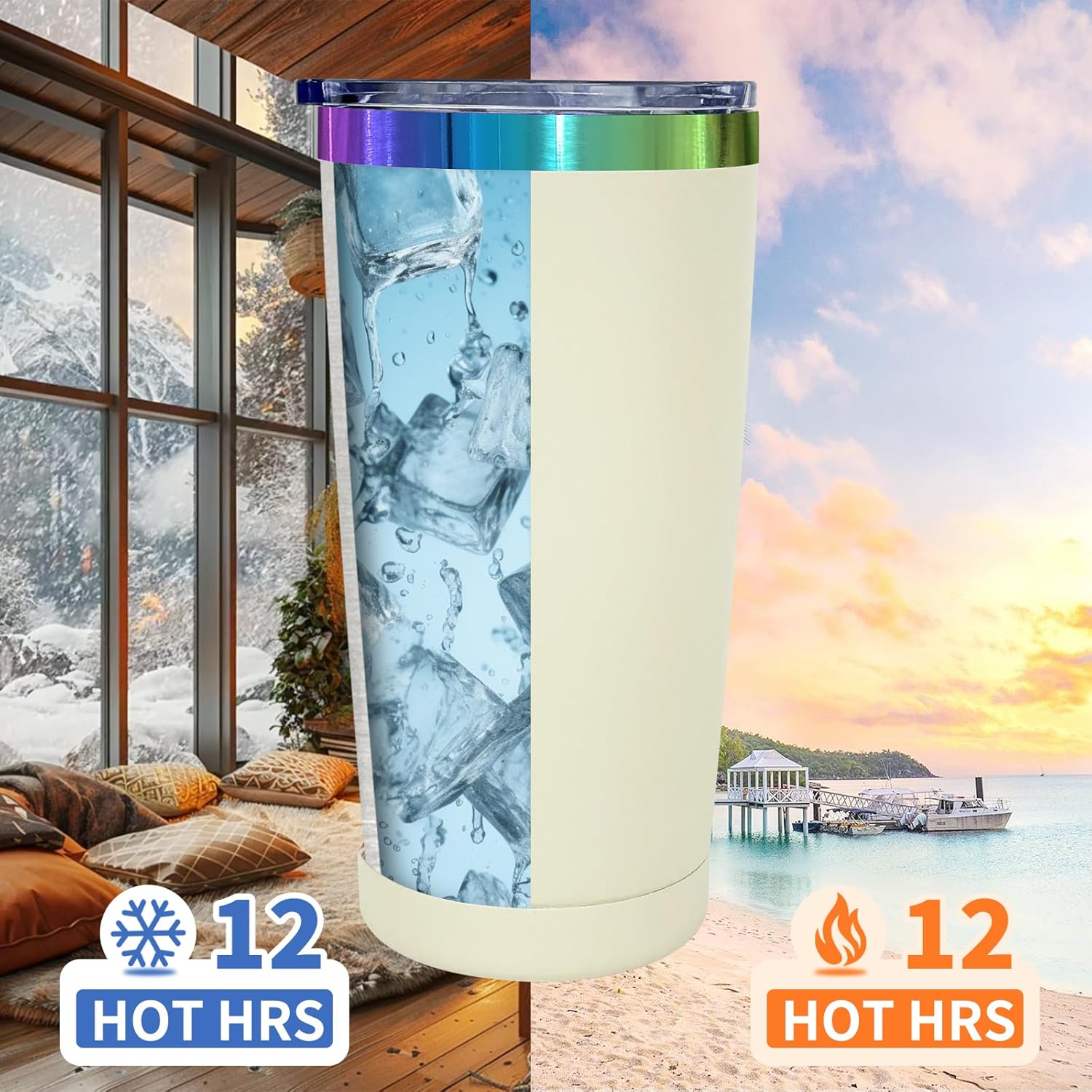 20 oz Stainless Steel Tumbler with Lid and Straw Double Wall Vacuum Insulated Coffee Mug Powder Coated Cup for Hot and Cold Drinks (White,1 pack) - Image 6