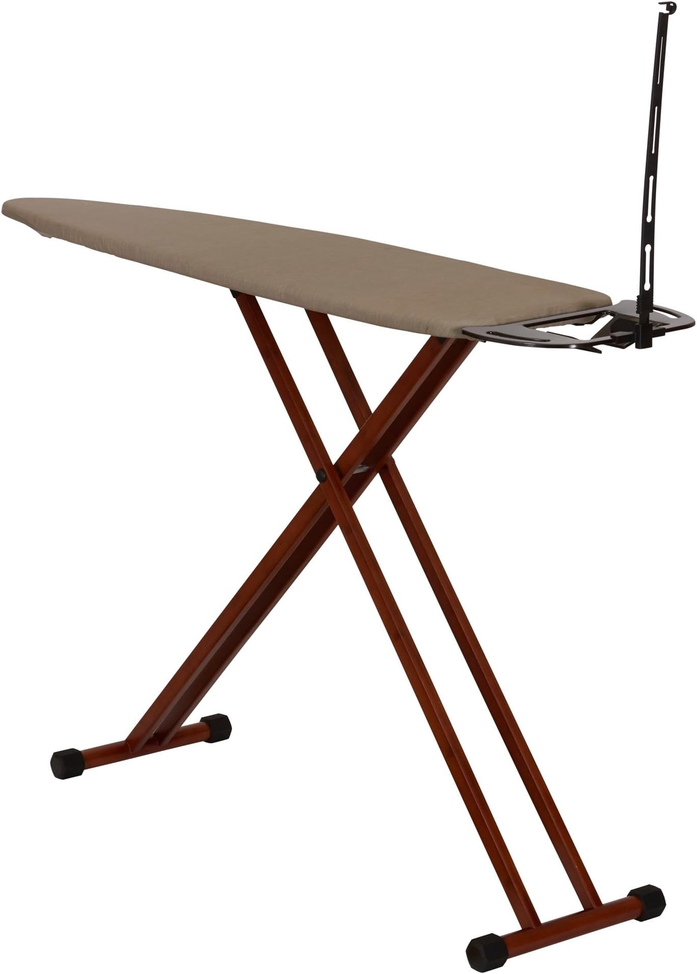 MattsGlobal Bamboo Leg Ironing Board with Iron Rest Cotton Wood Free Standing Iron Holder Dark Frame