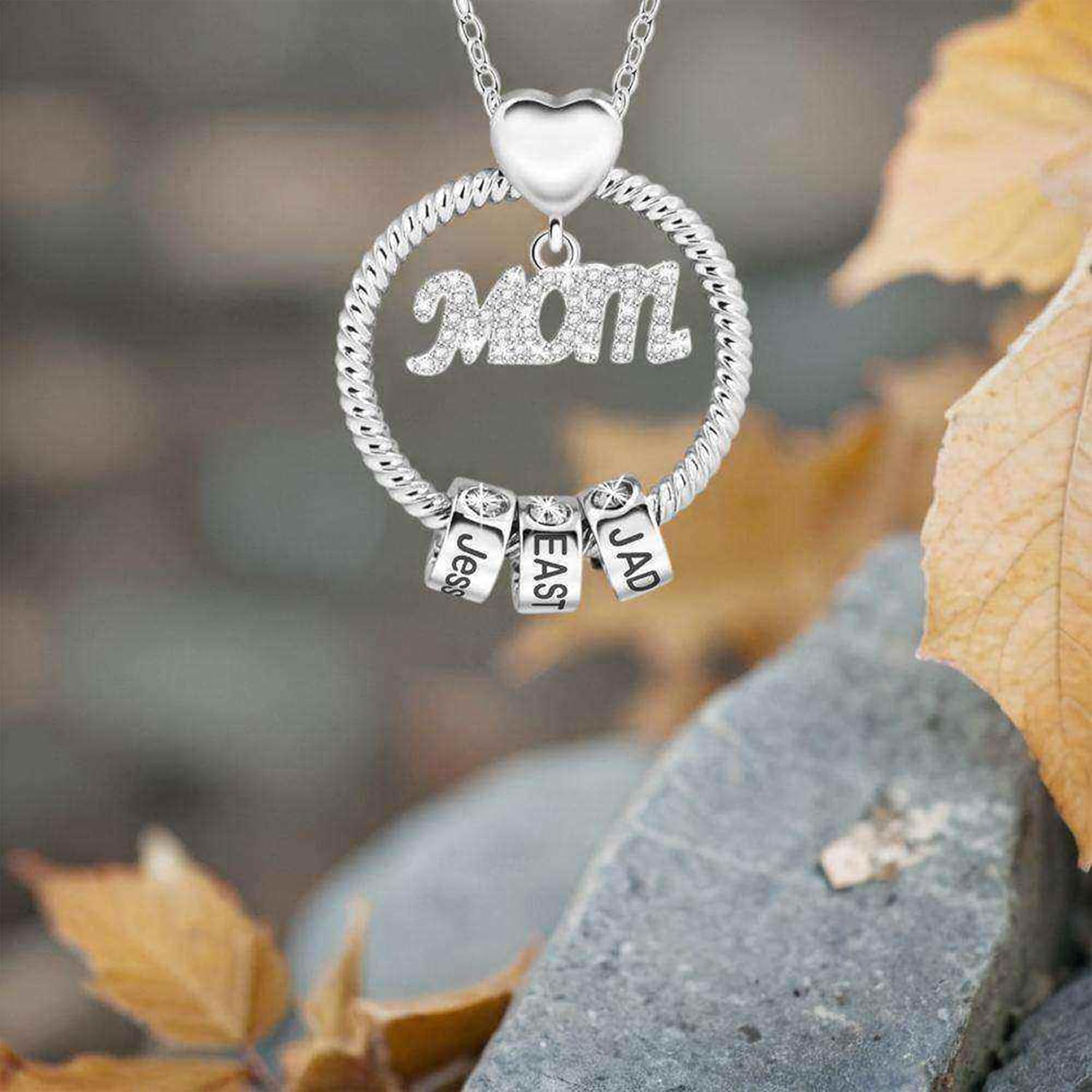 The Heart of The Family Necklace with Custom Engraved Beads - Personalized 18K Gold Plated Jewelry Gift for Mom, Wife, Anniversary, Mother's day & Birthday