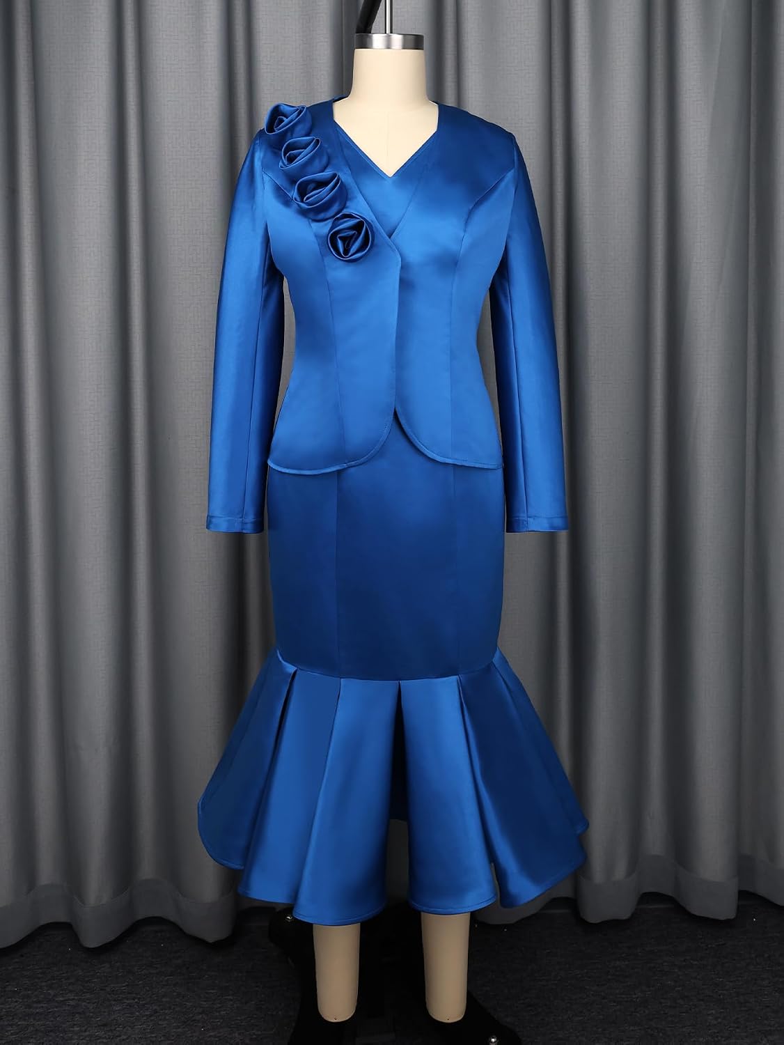 AOMEI Two Piece Sets for Women Going Out Blazer Coats 3D Flowers V Neck Tank Mermaid Dresses Set Spring