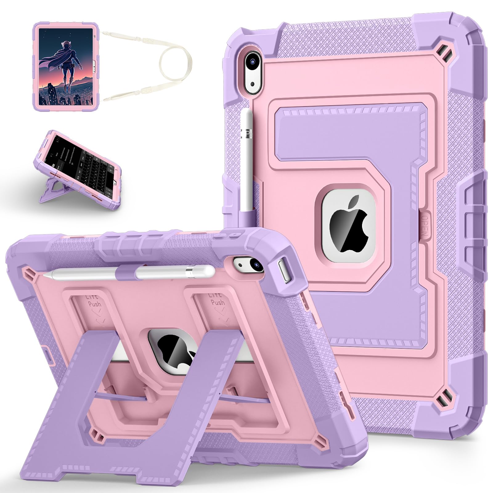 WESOROL CASE for iPad (A16) 11th/10th Generation 2025/2022 iPad Case 10th Generation with Shoulder Strap/Pencil Holder,Heavy Duty Shockproof Cover for