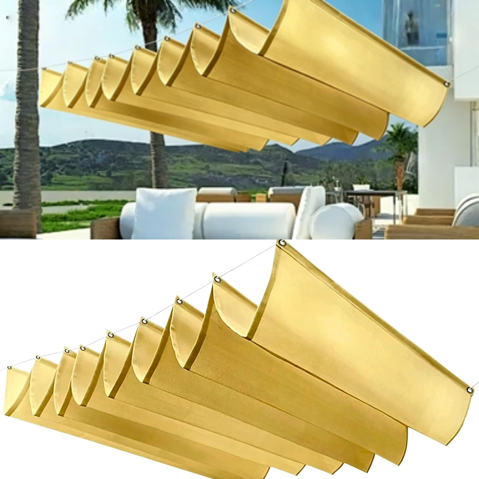 Toldo vela retráctil 65x140 cm color amarillo arena con alta protección solar contra rayos UV