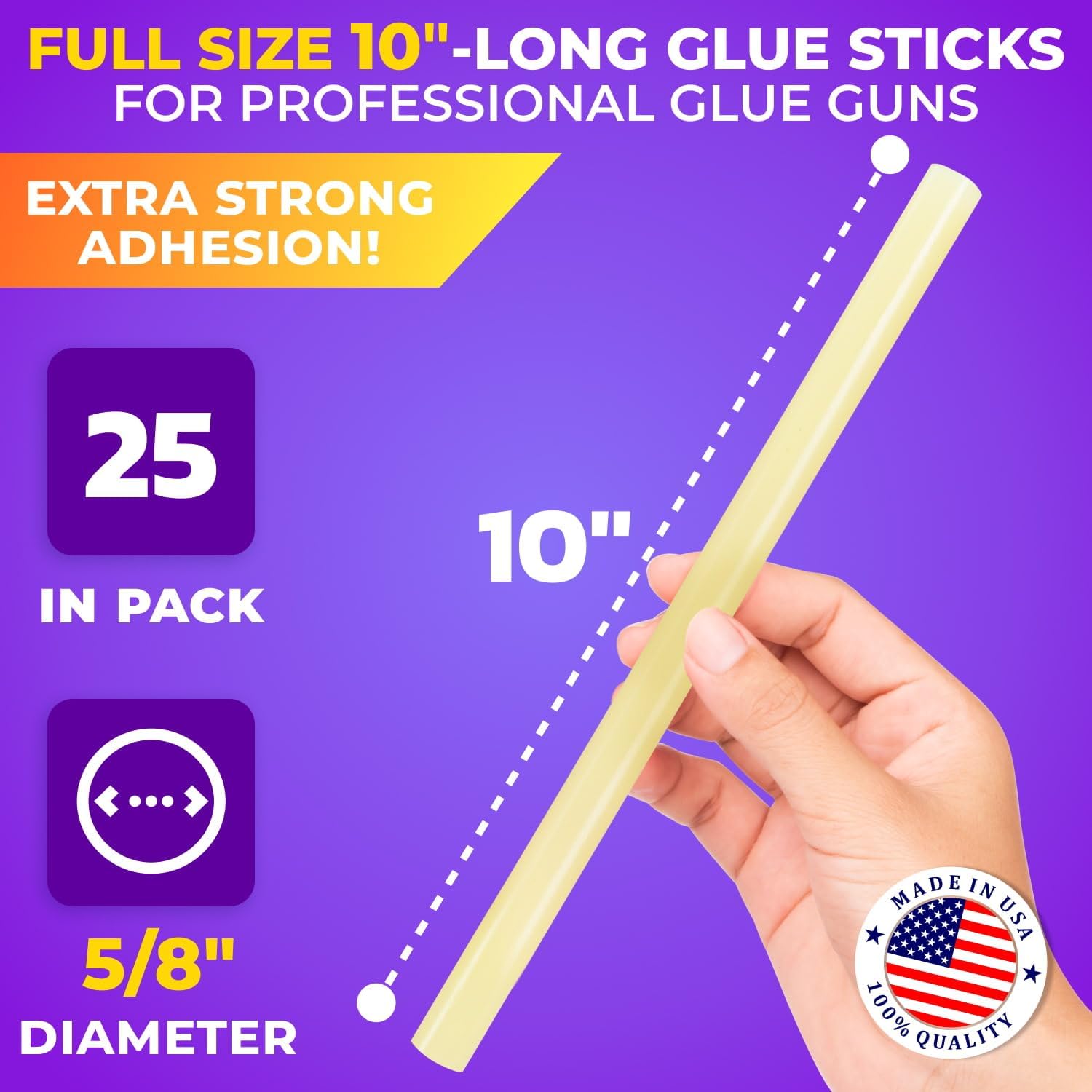 IDL Packaging 5/8" x 10" Full-Size Glue Sticks for Professional Glue Guns, Amber (Pack of 25) - Strong Bonding Strength - Hot Glue Sticks for Corrugated Boxes, Cardboard Packaging, Paper, Crafts