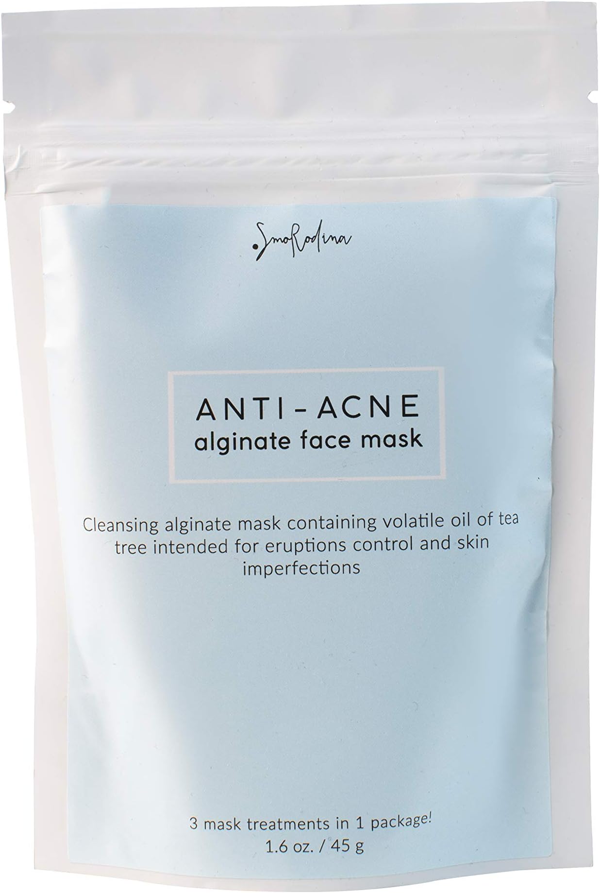 SmoRodina Anti-Acne Alginate Face Mask with Tea Tree Oil, 3 Treatments, Natural Collagen Booster and Pore Minimizer, Diminish Acne Scars and Discoloration, Deep Skin Moisturizer