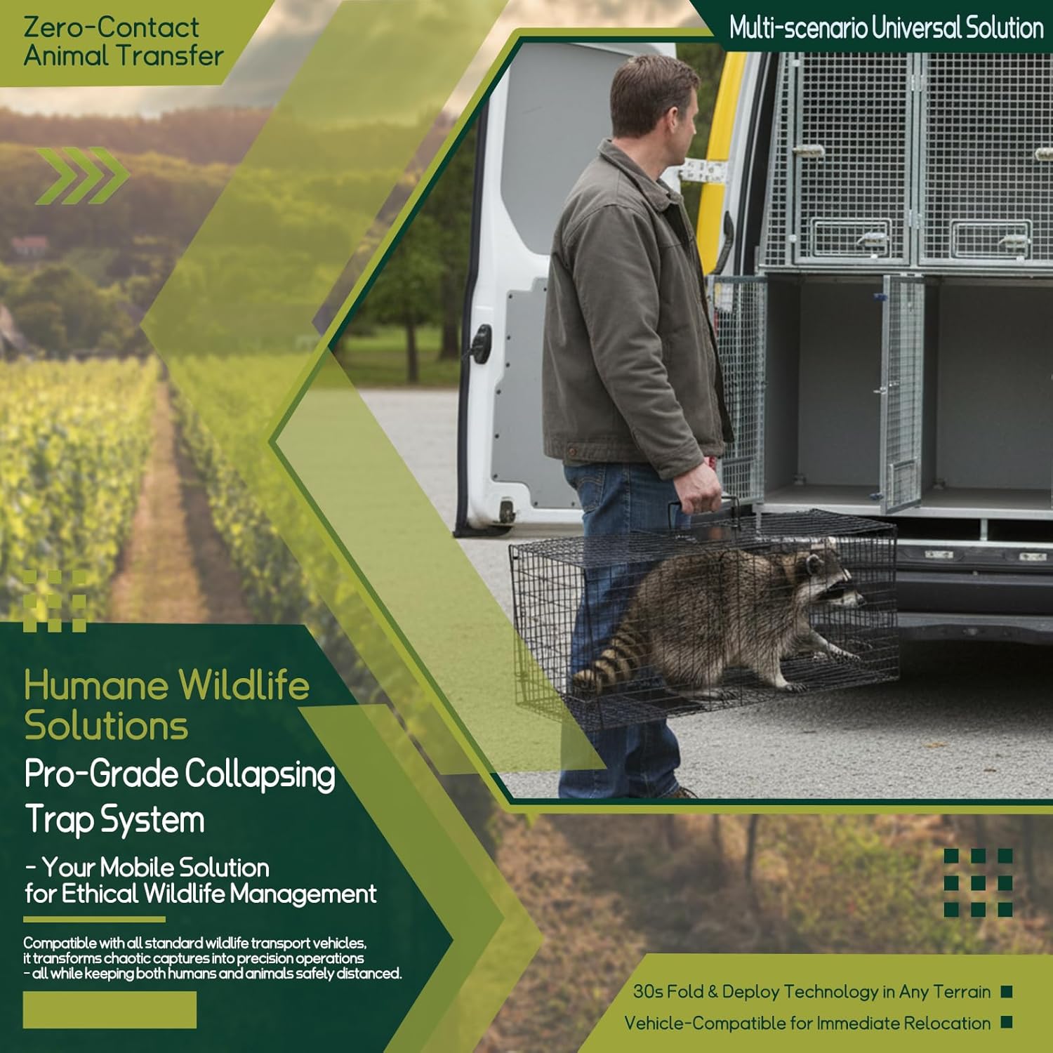 Large 37 Inch Raccoon Trap,Humane Live Animals Trap 2-Doors,Catch and Release Raccoons, Stray Cats, Skunk, Mole, Groundhog, Armadillo.