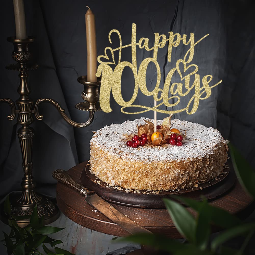 Happy 100 Days Cake Topper，Baby's 100 Days Celebration Party Decorations，for Baby Shower，Baby's Celebration,Wedding Party Decorations