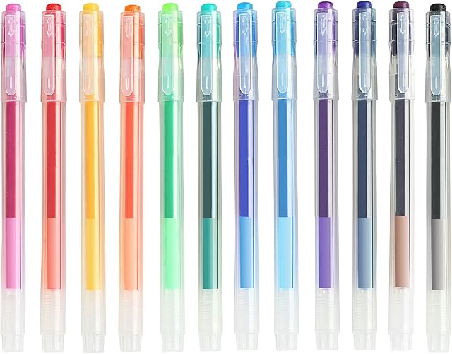 Ezigoo Gel Erasable Pens 0.7mm Tips Rub Out Pen Pack of 12 Colouring Refillable Rollerball Pens for Handwriting Pens for Students, Kids, and Adults in Office, School, and Home