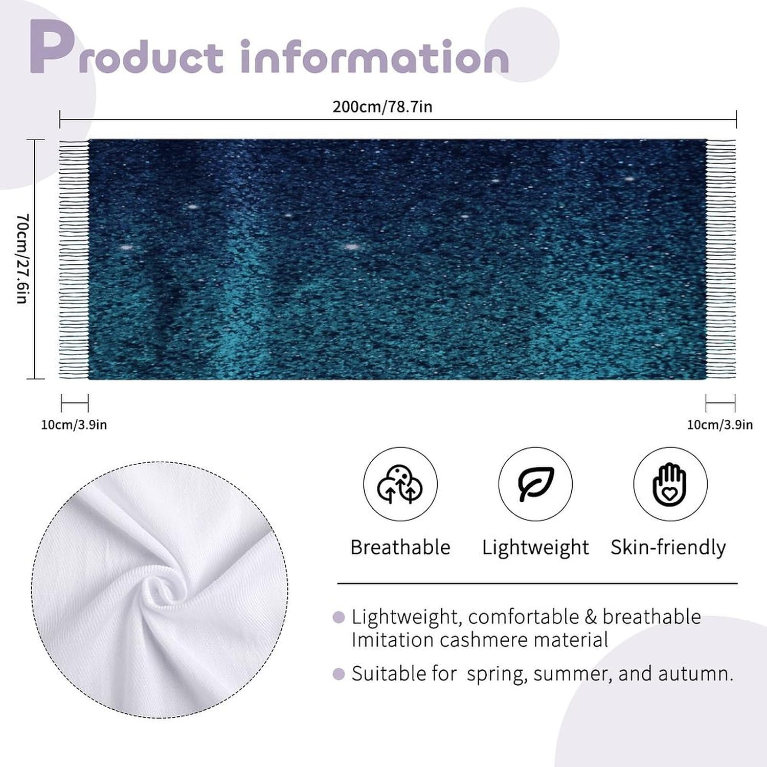 Teal Glitter Scarf for Women Men Soft Warm Fashion Blanket Scarves Classic Cashmere Feel Scarf Long Shawl Large Scarves Cold Weather Thick Blanket Scarfs