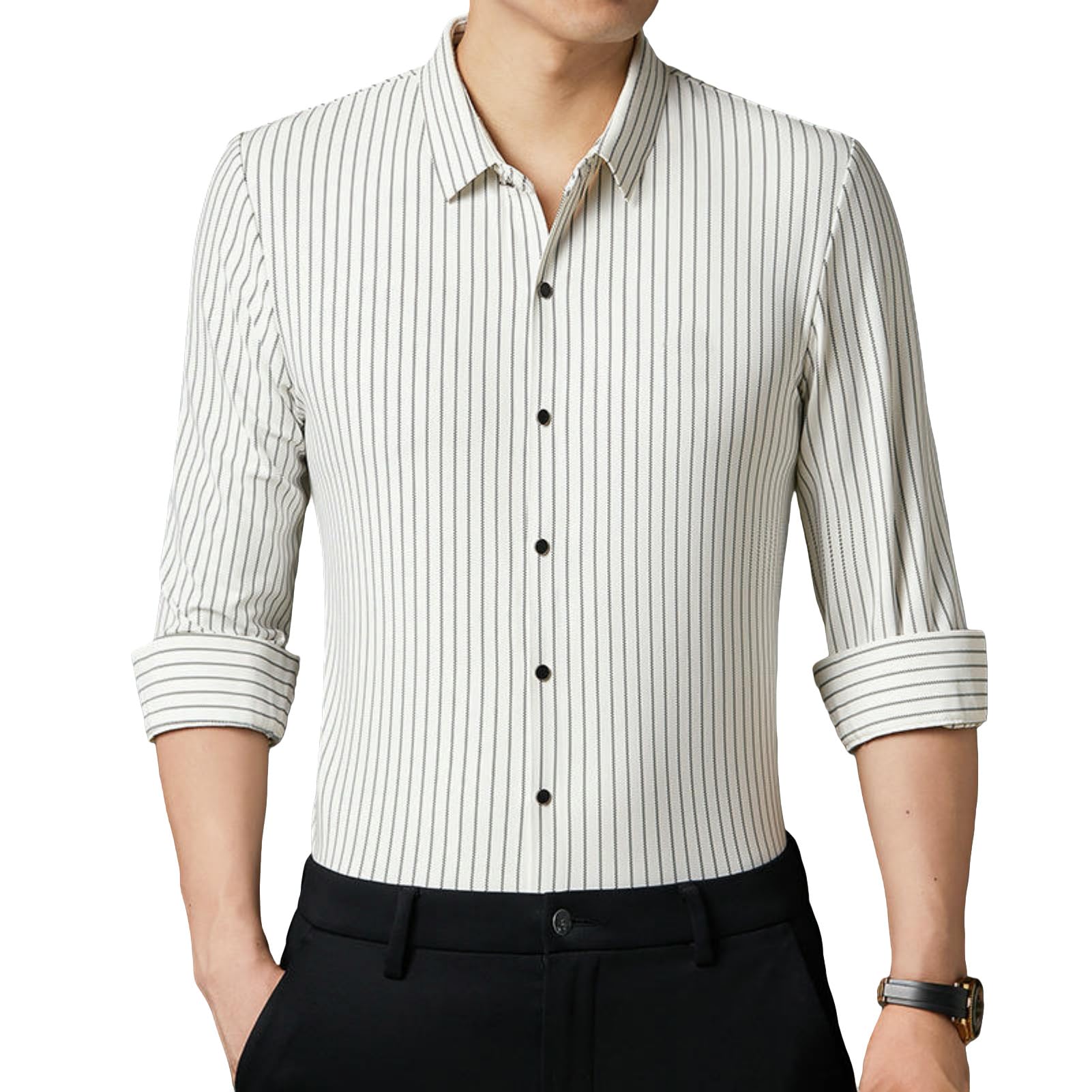 Chemise manches longues homme à rayures verticales pour le printemps et l'automne