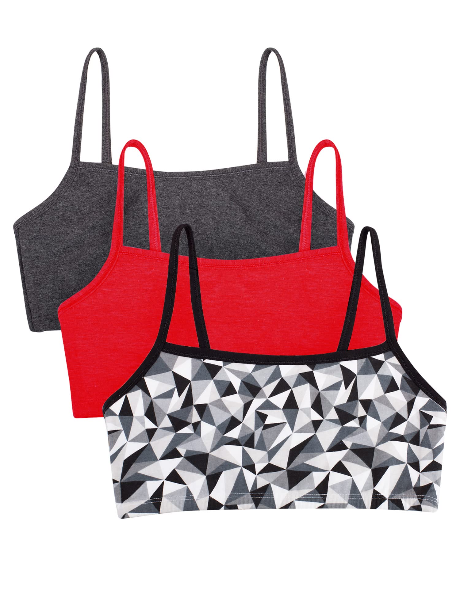 Fruit of the Loom Womens 3 Pr Spaghetti Sportsbra Sports Bra, Kaleidoscope/Charcoal/Red Hot, 34