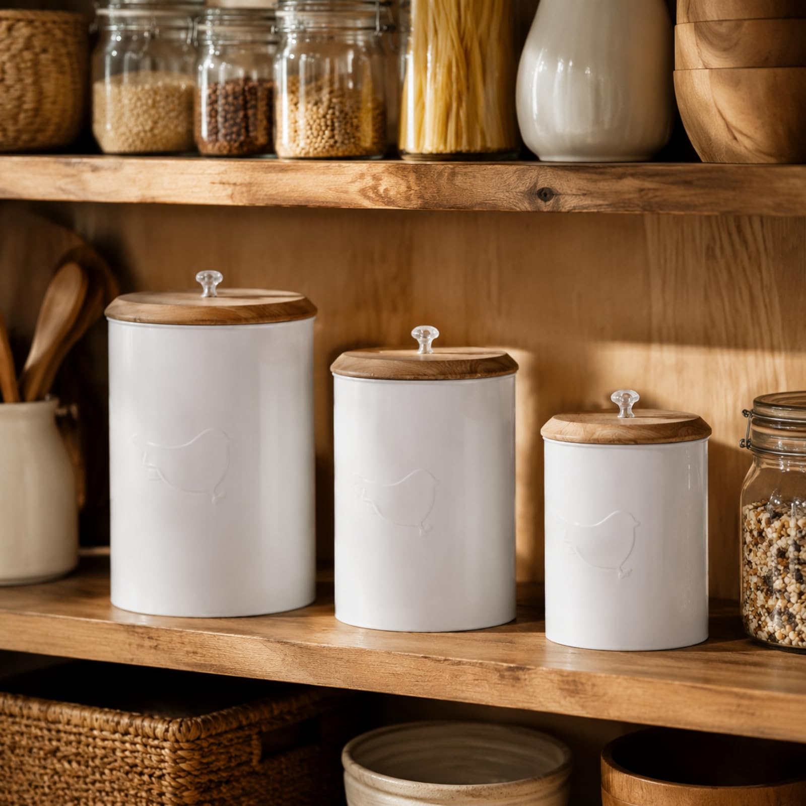 3 Pièces Boîte Métallique Cvercle En Bois Bidon Stockage Cylindrique Compact Boîte Rangement Cvercle Manger