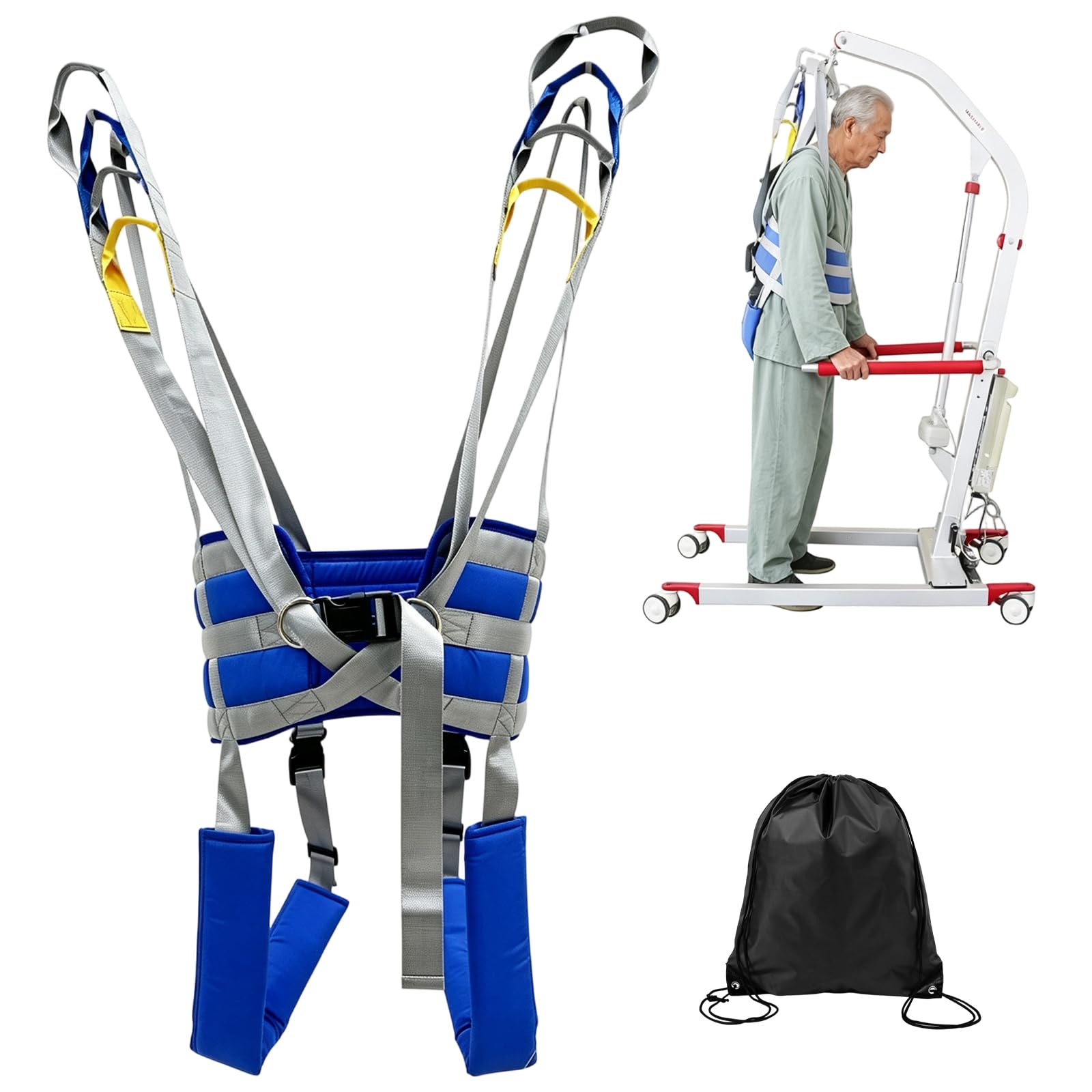 Patientenhilfe Aufstehhilfe Gepolsterter 4 Stuf Patientenlifter Hebegurte M | Patientenlifter Hebegurt mit 4-Stufiger mit Rücken Oberschenkelstütze bis 230 kgBelastung, atmungsaktiv leicht zu reinigen