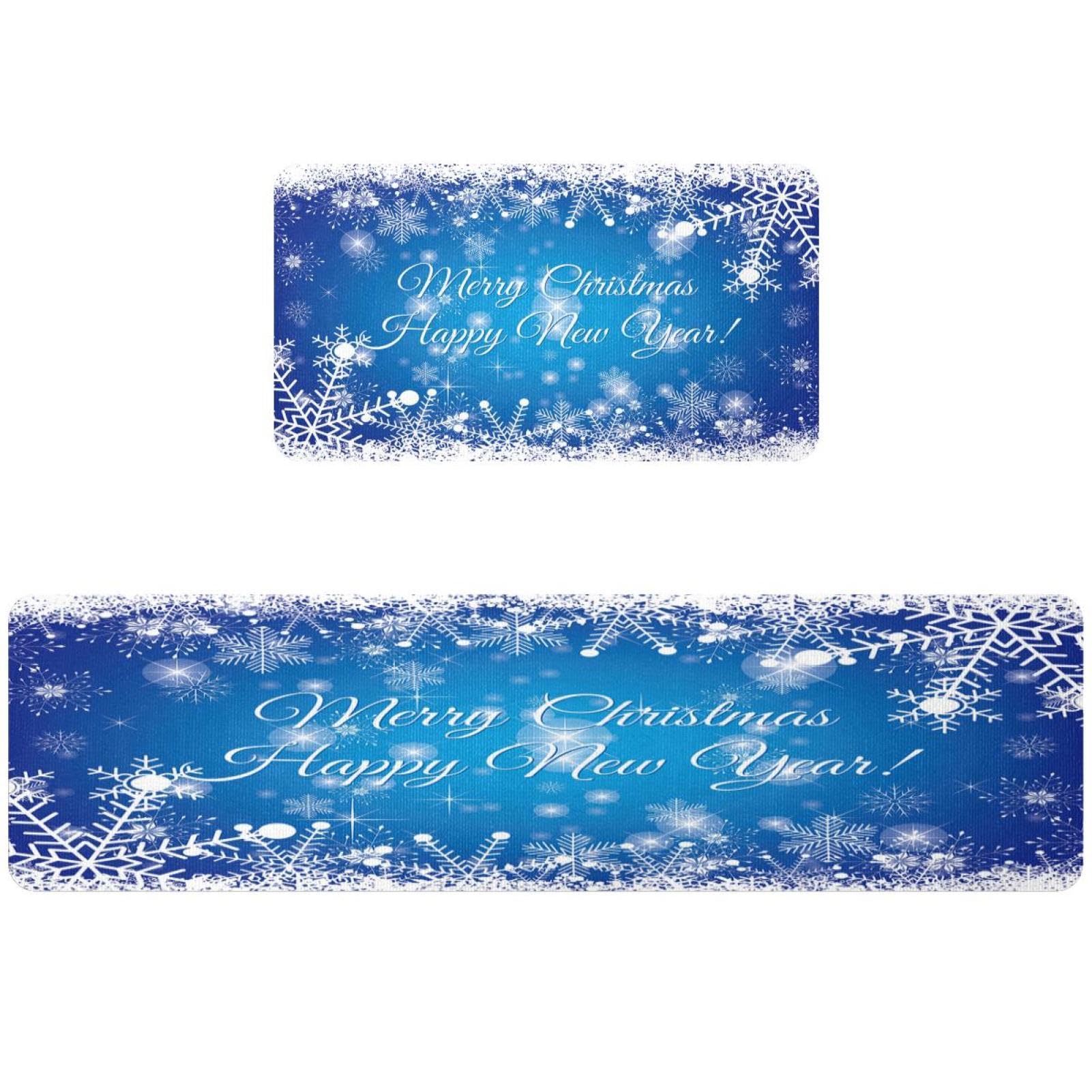 Alfombrillas de cocina VAPOKF con copos de nieve azules para un hogar navideño