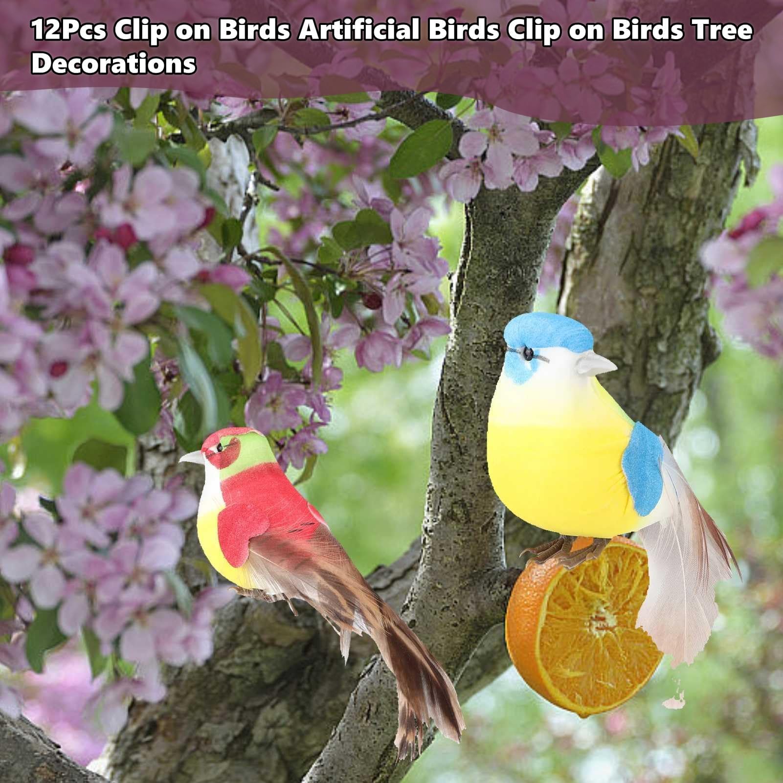 HERCHR Lote de 12 Pájaros Artificiales de Espuma con Plumas, Decoración Multicolor para Jardín, Bodas y Manualidades