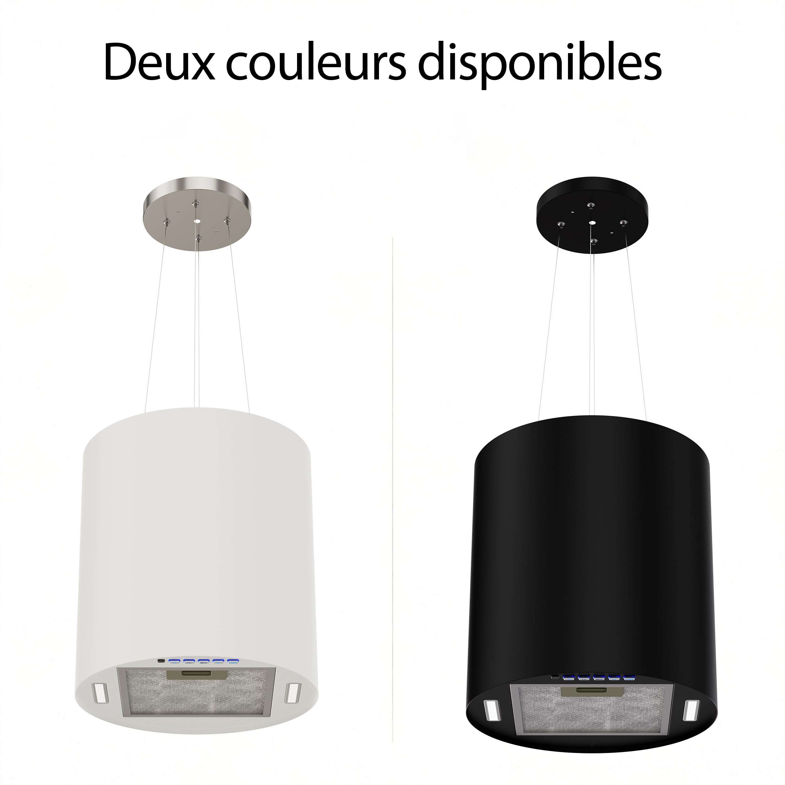 FIREGAS Hotte Aspirante Îlot Central Cuisine, 650 m³/h, B Énergie, 35 cm, 3 Vitesses, LEDs, Filtre à Charbon Inclus, Recyclage ou Évacuation, Installation Suspendue, Noir