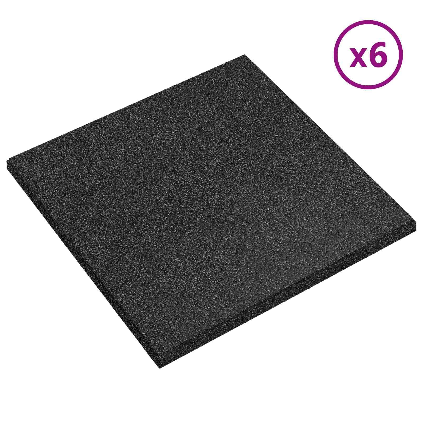 Sturzschutzfliesen 6 Stück Schwarz 50 x 50 cm Gummi, 3 cm Dicke stoßfeste Fallschutzmatten für Spielbereiche, langlebige Gummiplatten für Außenbereiche wie Gärten und Schaukeln