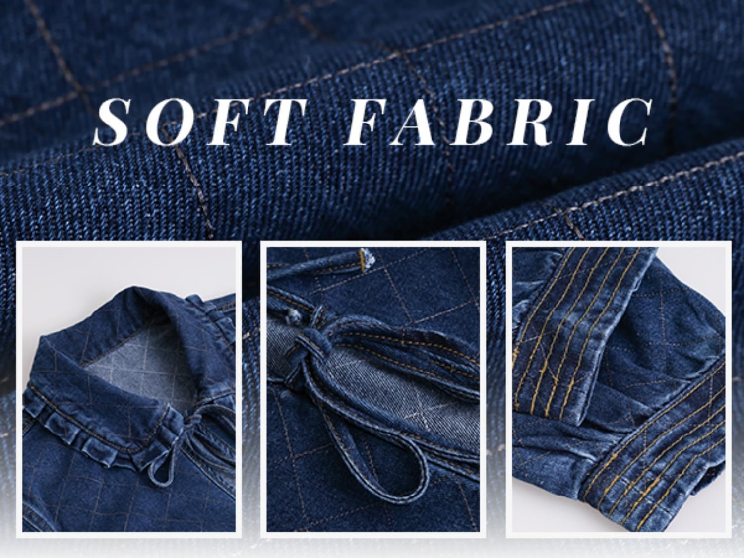 Kedera Womens Denim Jacket Casual Long Sleeve Peter Pan Collar Denim Shirts Tie Front Shacket Loose Fit Top - Image 3