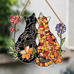 Ornamentos de cortina de acrílico para gatos da amizade com pingente de corda colorido apanhador de sol varanda decoração de casa
